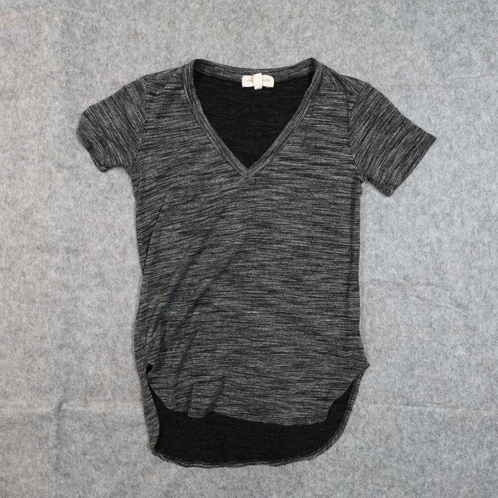 Cloth and Stone Top Womens XXS V-Neck Heathered Black Tunic Double Layer Thick